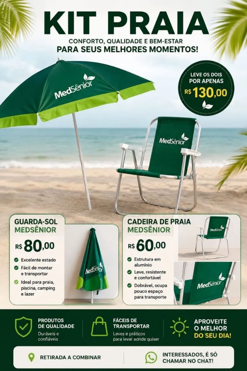 Kit Praia e Piscina - Cadeira e Guarda Sol