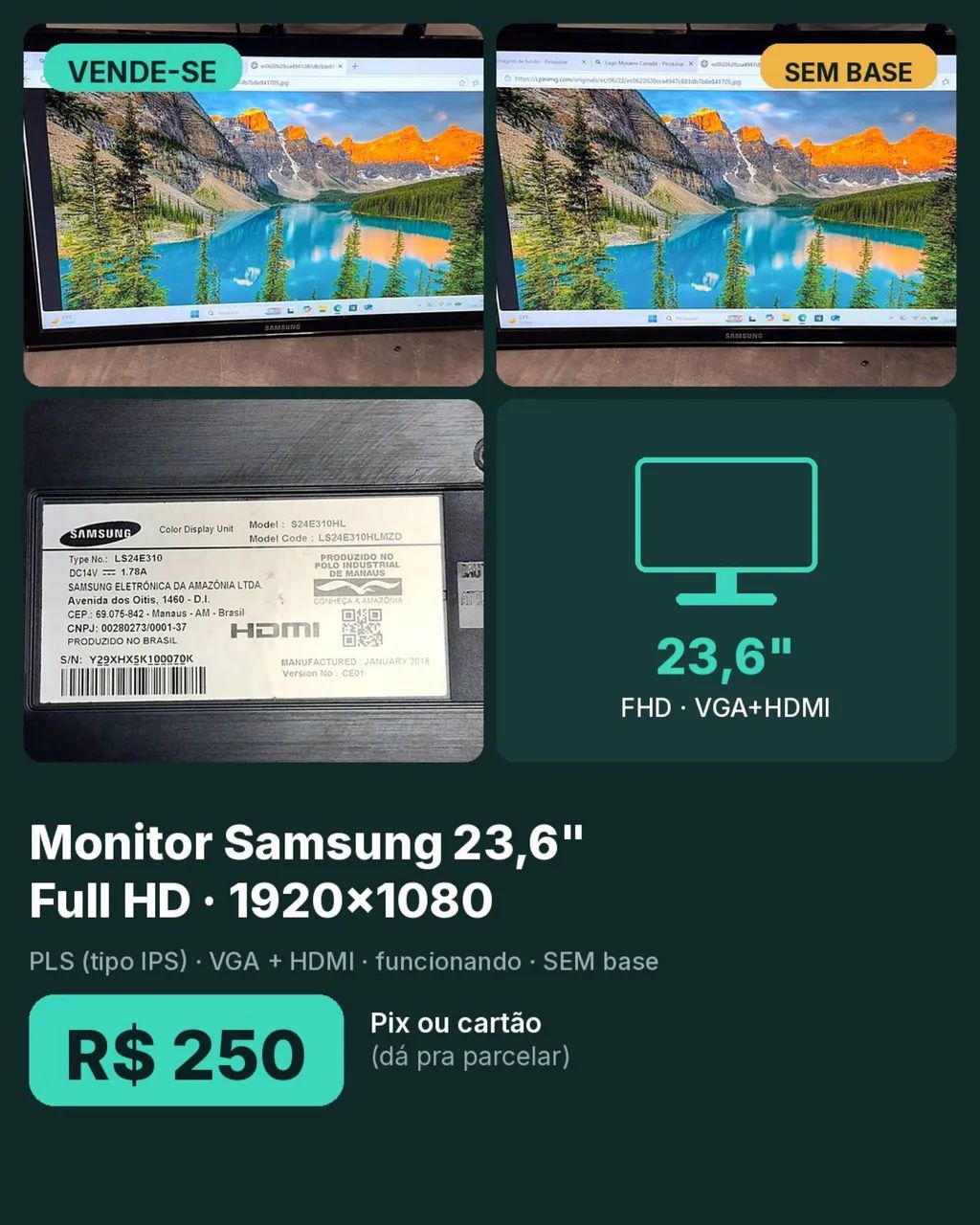 Monitor Samsung 23,6 polegadas Full HD PLS - Foto 3