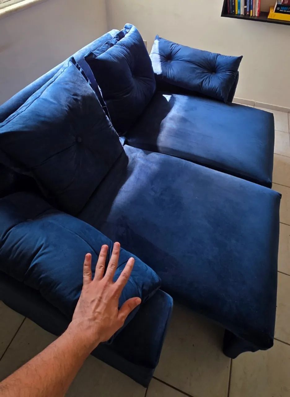 Sofa retrátil Azul - em Tecido aveludado - Foto 2