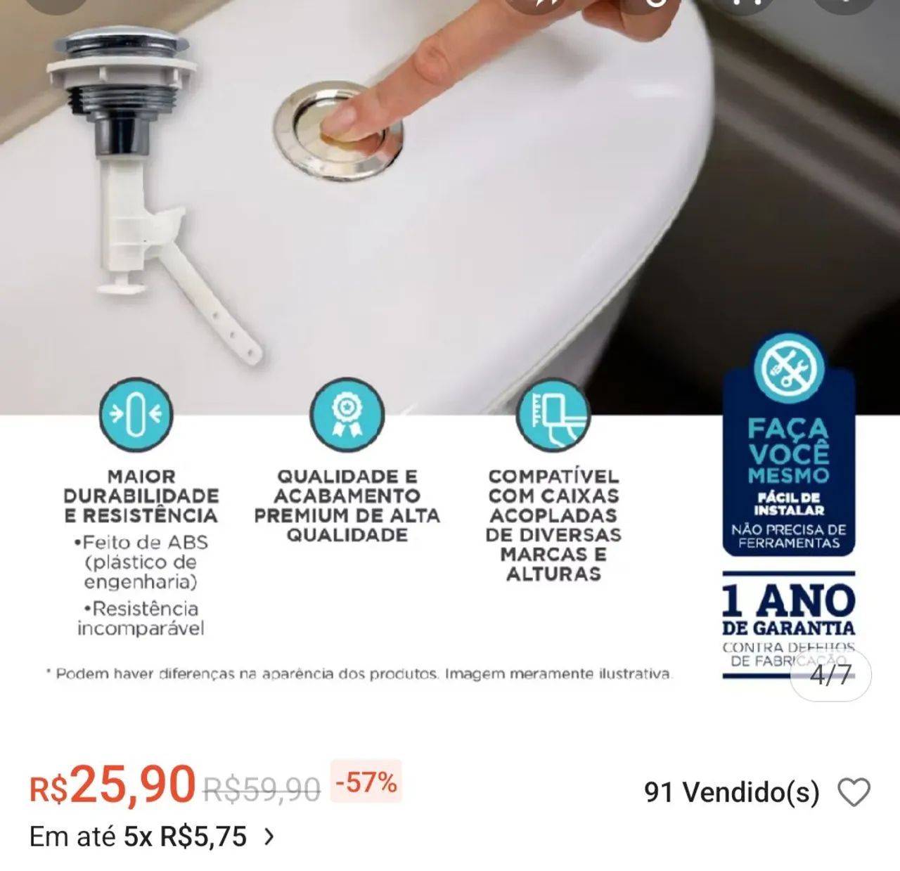 Botão para caixa acoplada 