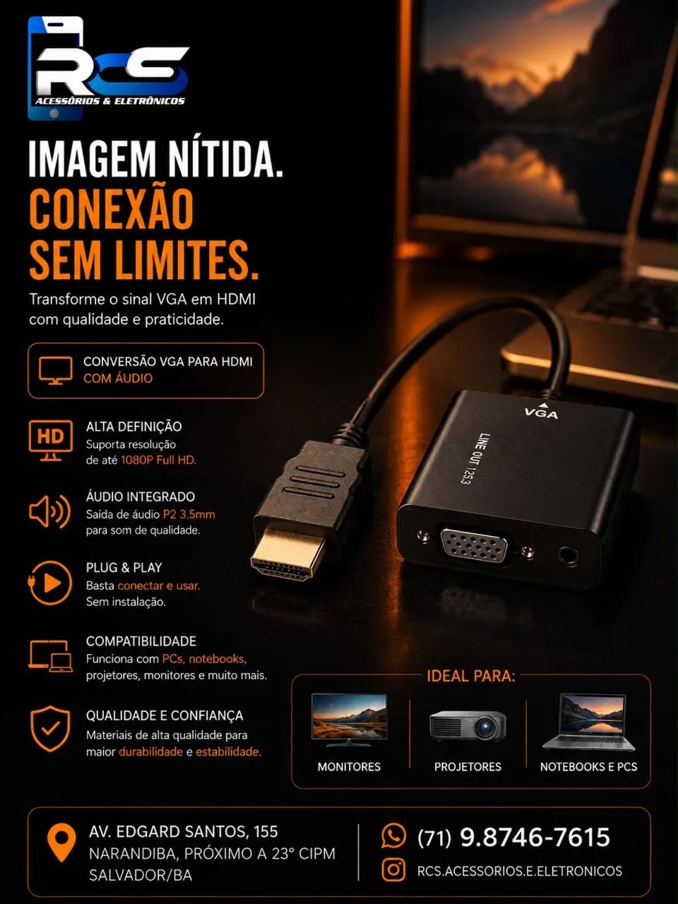 Cabo Conversor Hdmi Para Vga