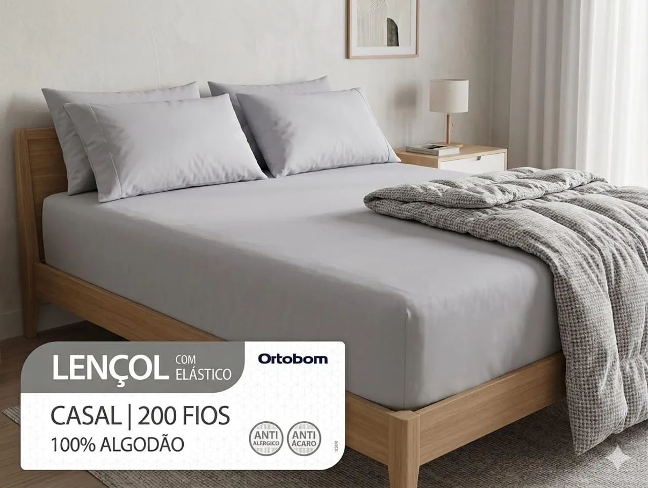 Lençol com elástico Casal Cinza 