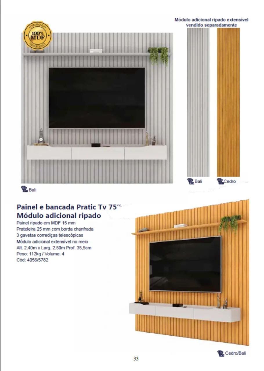Painel Ripado com Bancada Pratic MDF 2.50cm R$1.999,00