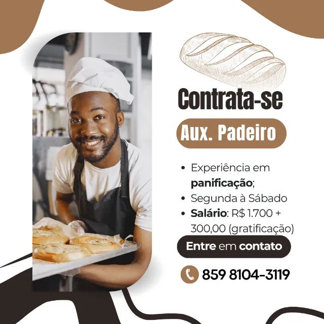 Vaga para Auxiliar de Padeiro