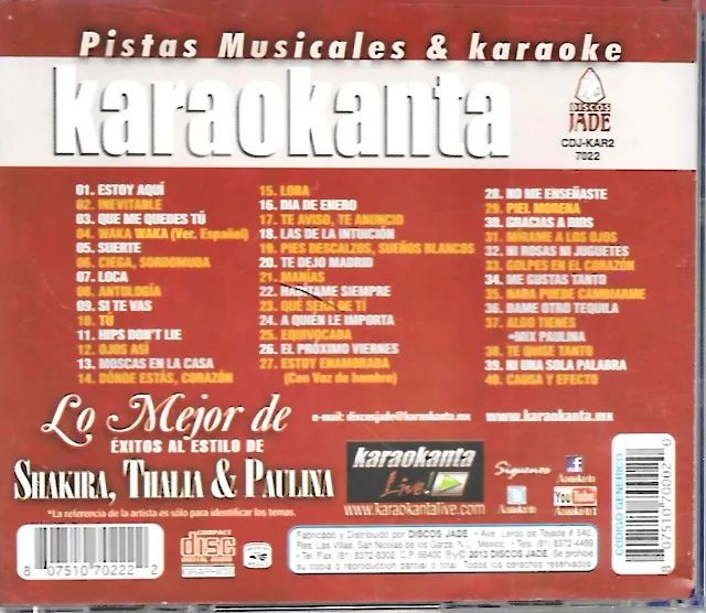 CD-karaoke: Lo mejor de éxitos de Shakira, Thalia & Paulina (importado) - Foto 3