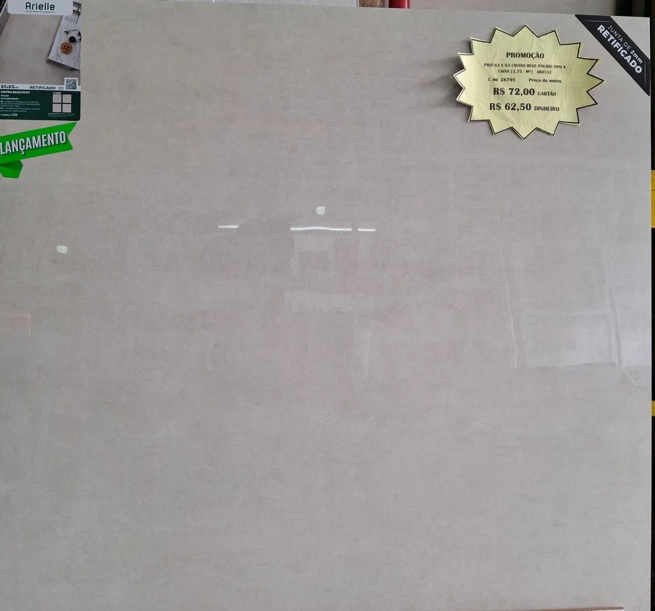 Piso polido Retificado 83x83 Cinza Bege Polido - Arielle