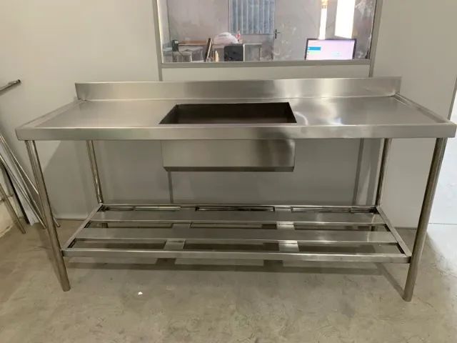 Pia para cozinha industrial inox 180x70x90 