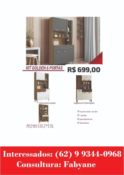 Armario de Cozinha kit golden 6 portas