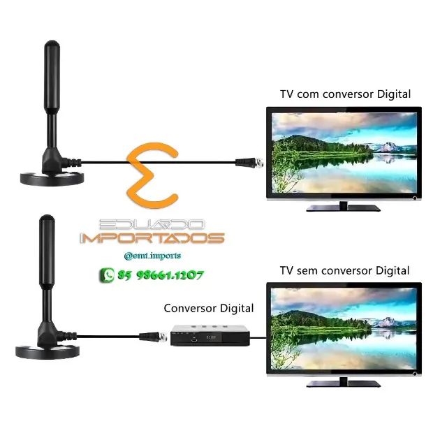 Antena Tv Digital Interna Externa Prova D'água Base Imã Cabo 5m - Foto 2