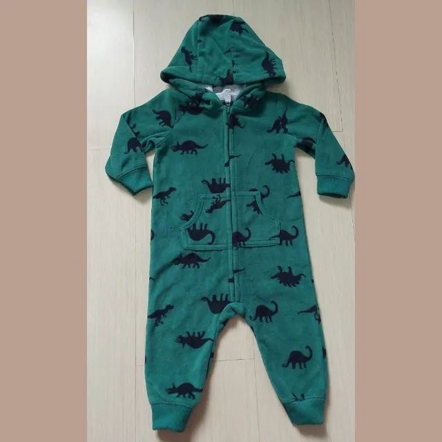 Macacão bebê em fleece com capuz tamanho 9 meses carters