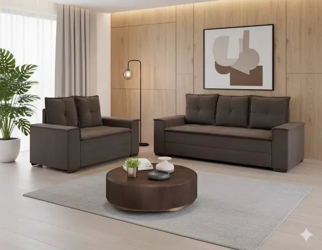 Sofá 2 e 3 lugares Barcelona Marrom (PRODUTO EM OFERTA)