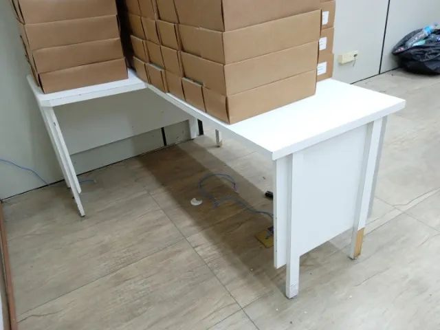 Mesa de Escritório em L em MDF Branco 70 cm x 160 cm x 160 cm