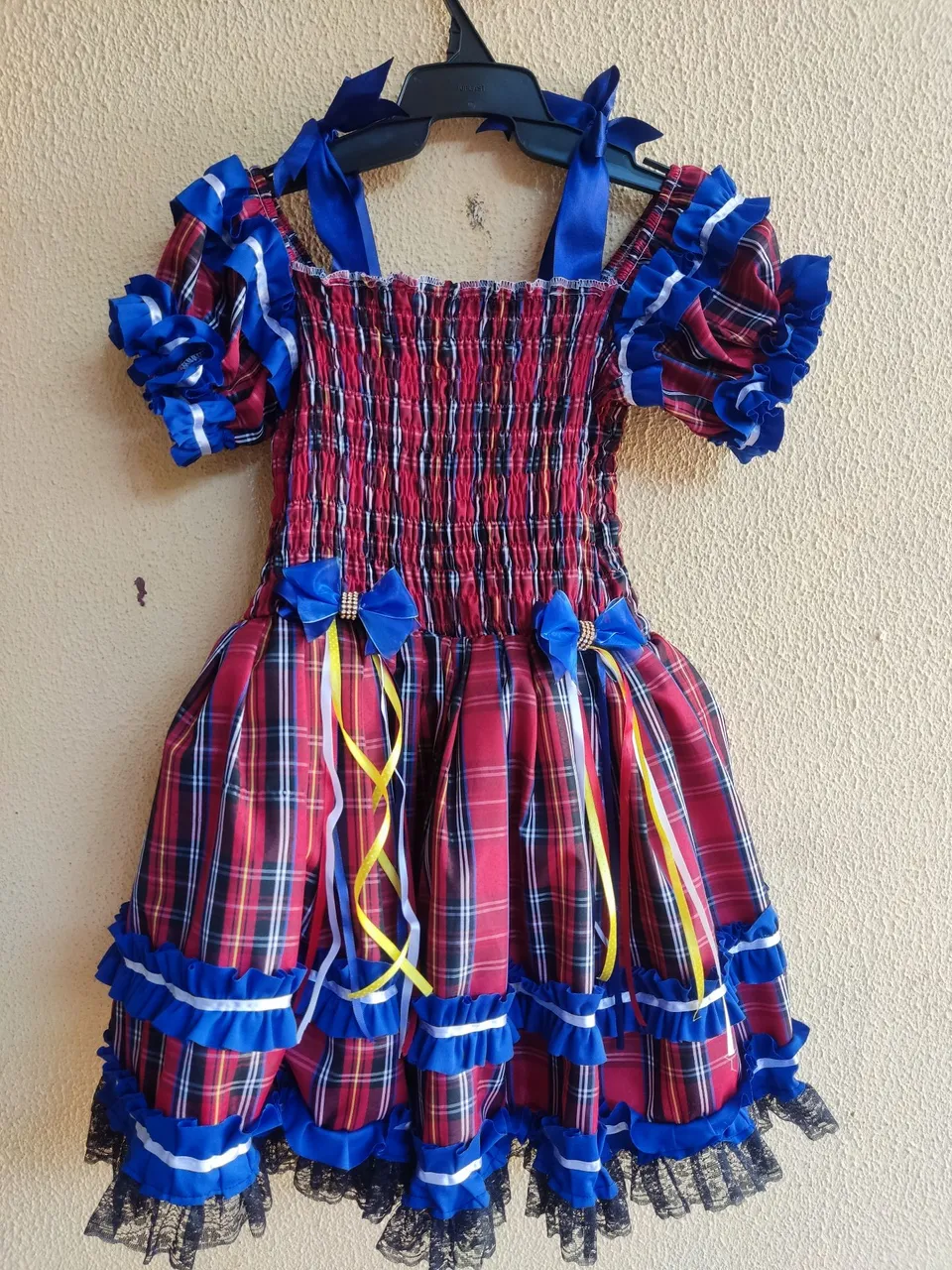 Vestido Infantil Festa Junina - Xadrez Vermelho e Azul