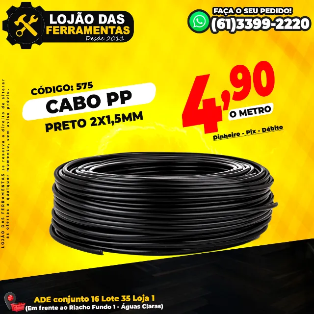 Cabo PP Preto 2x1,5mm
