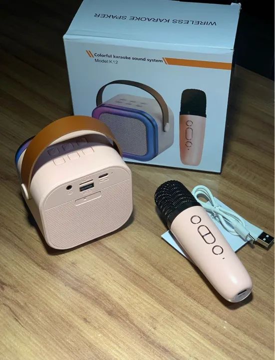 Caixa de som Karaokê com microfone sem fio Bluetooth - Foto 3