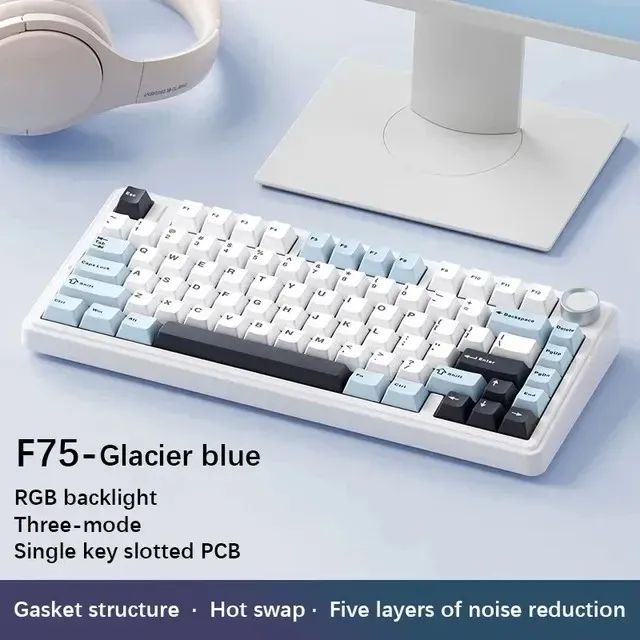 [Novo] Teclado Sem Fio Epomaker Aula F75 Glaciar Blue, Tri-Mode, Reaper Switch, Gamer, PC