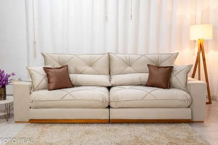 Sofá Retrátil Reclinável 2.90m Gran Bello Veludo Bege - D33 e Molas Ensacadas - Foto 4