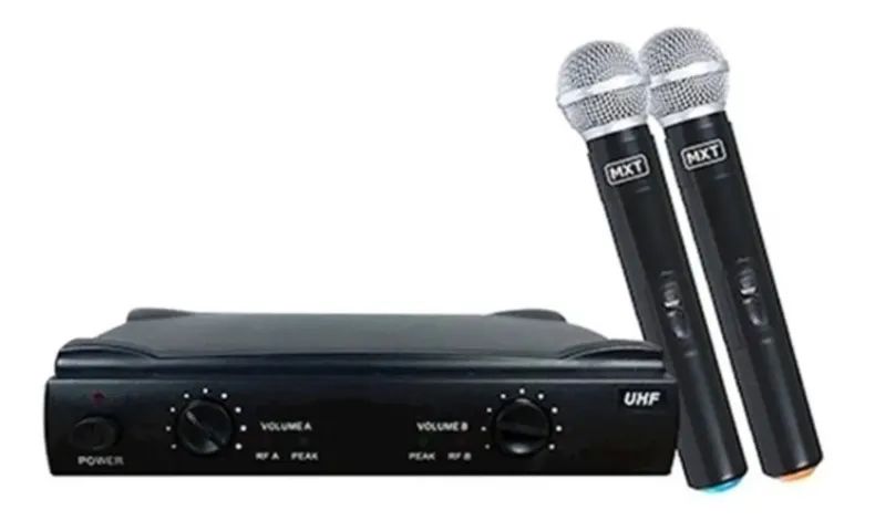 Microfone MXT UHF-302 Sem Fio Profissional Duplo Com Case