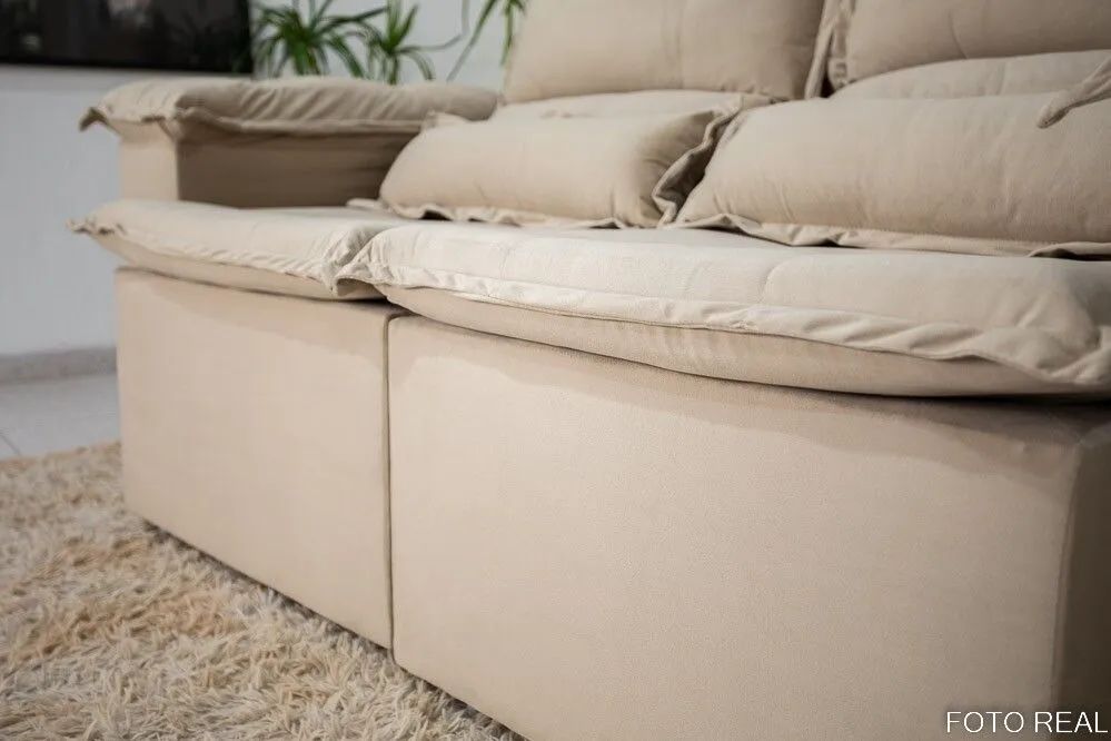 Sofá Retrátil Reclinável 2 Lugares 180cm Veludo Bege - Foto 5