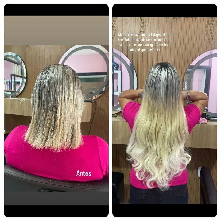 Mega hair Fibra Russa e bio humano aparti de 350Reais com aplicação 