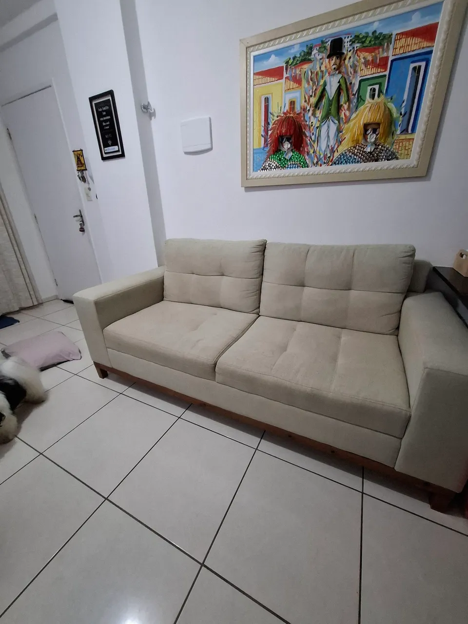 Sofá 3 Lugares Bege Moderno