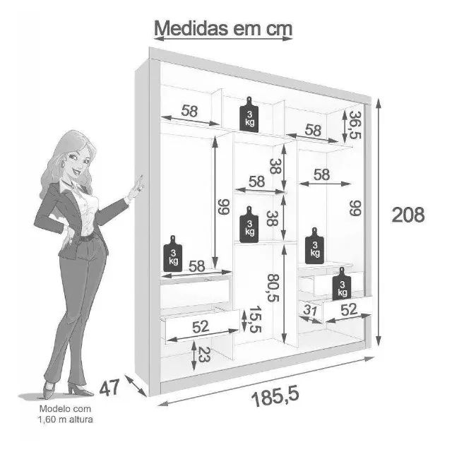 Guarda Roupa Casal com Espelho 3 Portas 4 Gavetas Panama Novo entregamos - Foto 3