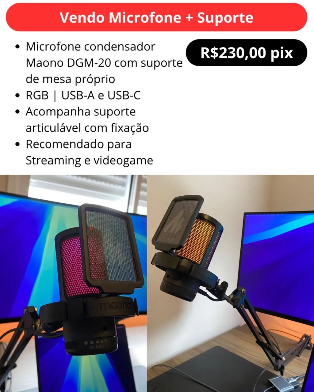 Microfone + suporte articulado