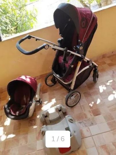 Carrinho De Bebê Maly + Bebê Conforto Cocoon Dzieco + Base Preto/Vinho - Foto 2