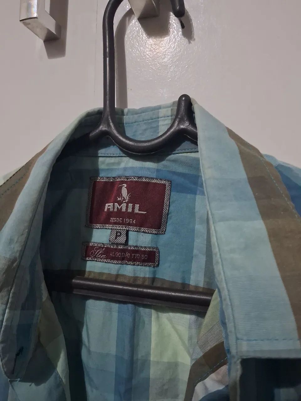 Camisa Masculina Listrada Azul e Cinza - Foto 3