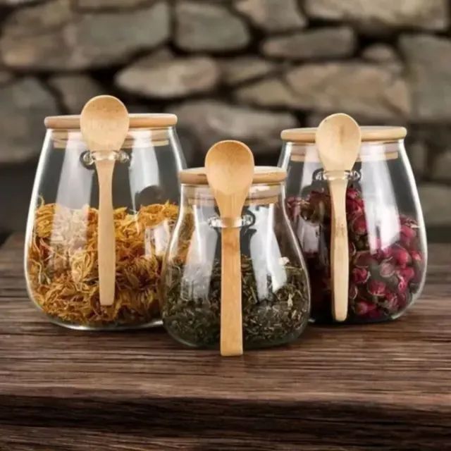   L401 ? Kit 3 Potes de Vidro Herméticos com Tampa de Bambu e Colher ?  ?  - Foto 2