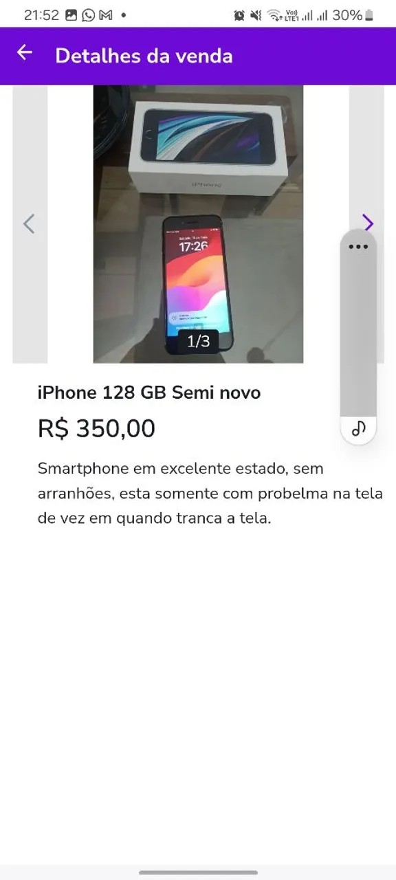Vendo celular com marcas de uso semi novo