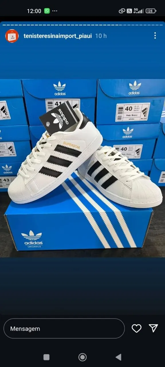Tênis Adidas Superstar Branco com Listras todas numeracoes 34 ao 39Pretas