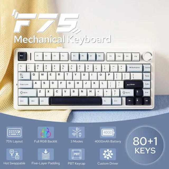 [Novo] Teclado Sem Fio Epomaker Aula F75 Glaciar Blue, Tri-Mode, Reaper Switch, Gamer, PC - Foto 2