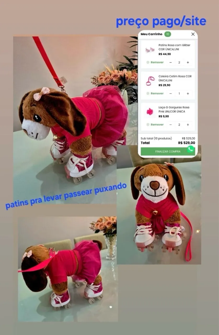 Pelúcia de cachorro com patins para passear