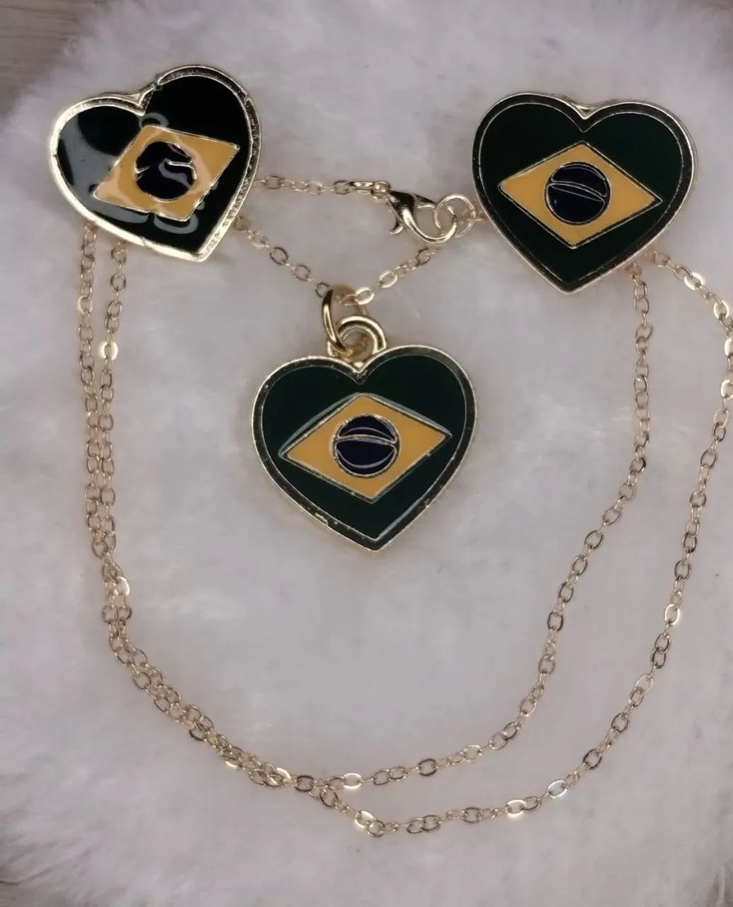 Conjunto de colar e brinco bandeira do Brasil folheado