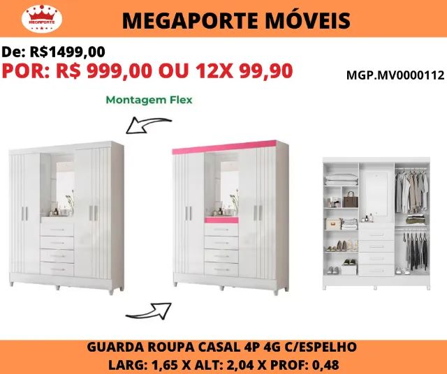 Guarda Roupa Capelinha 1,65 com Espelho - Foto 2