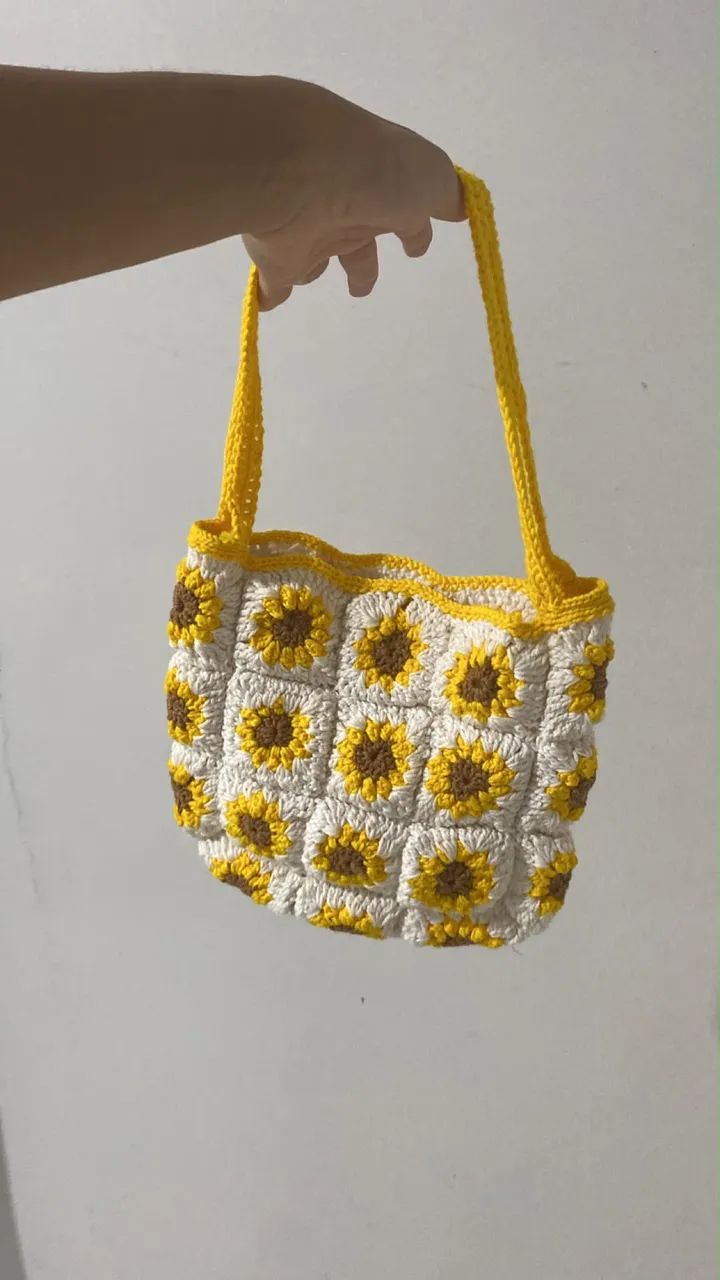 Bolsa de crochê de girassol 