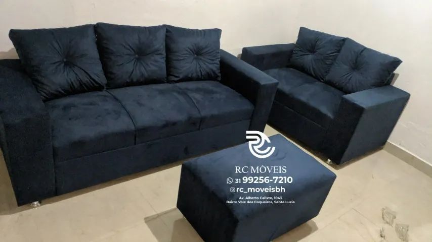 Sofá 2 e 3 lugares com Puff Suede macio D33 Confortável Direto da Fábrica