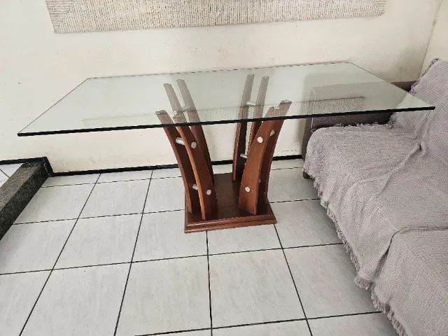 Mesa de Jantar Vidro 15mm e base de madeira 180x90 - Foto 5