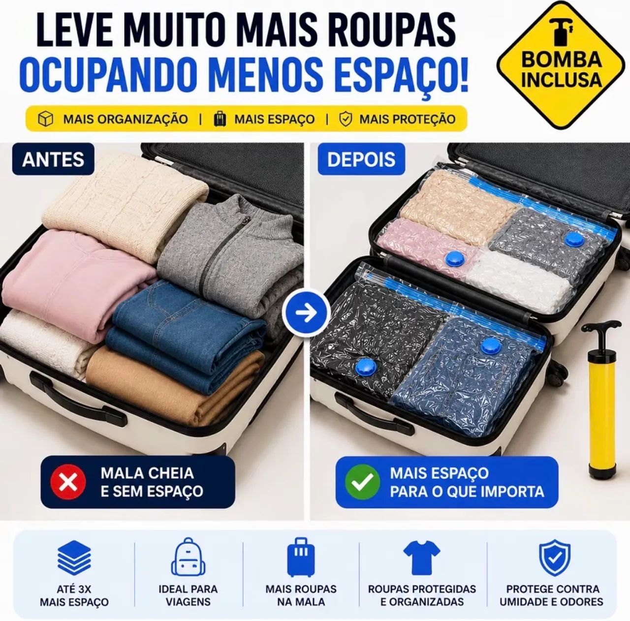 Kit 12 Sacos a Vácuo com Bomba | Mala e Armário - Foto 3