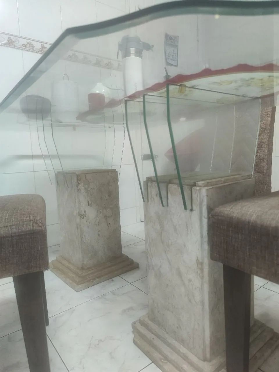 Mesa vidro pés marmore - Foto 3