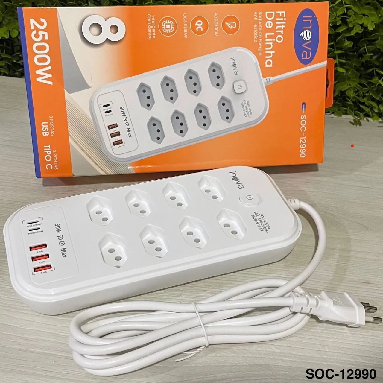FILTRO DE LINHA (8 TOMADAS, SAÍDA USB E USB-C)