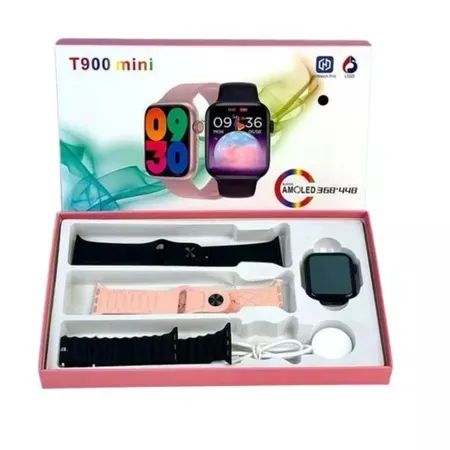Smartwatch T900 Mini Tela Amoled 3 Pulseiras