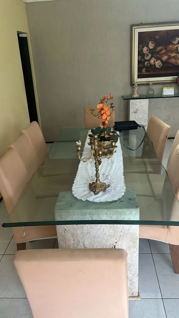 Mesa de vidro com suportes de mármore  - Foto 2
