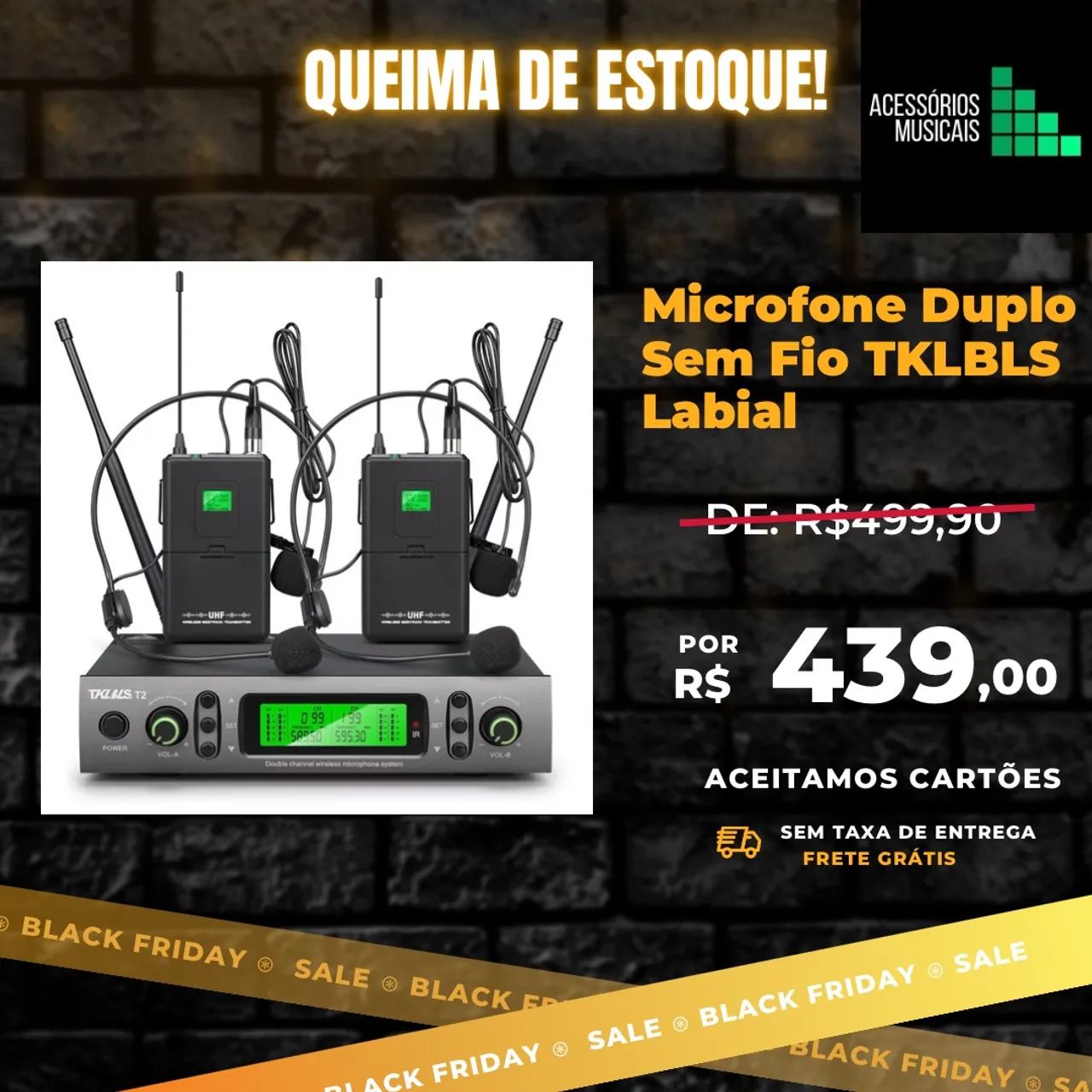 Microfone Sem Fio Profissional TKLBLS T2 UHF
