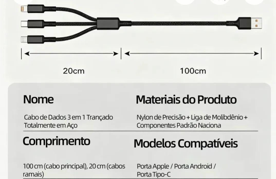 Cabo USB 3 em 1 - Foto 2