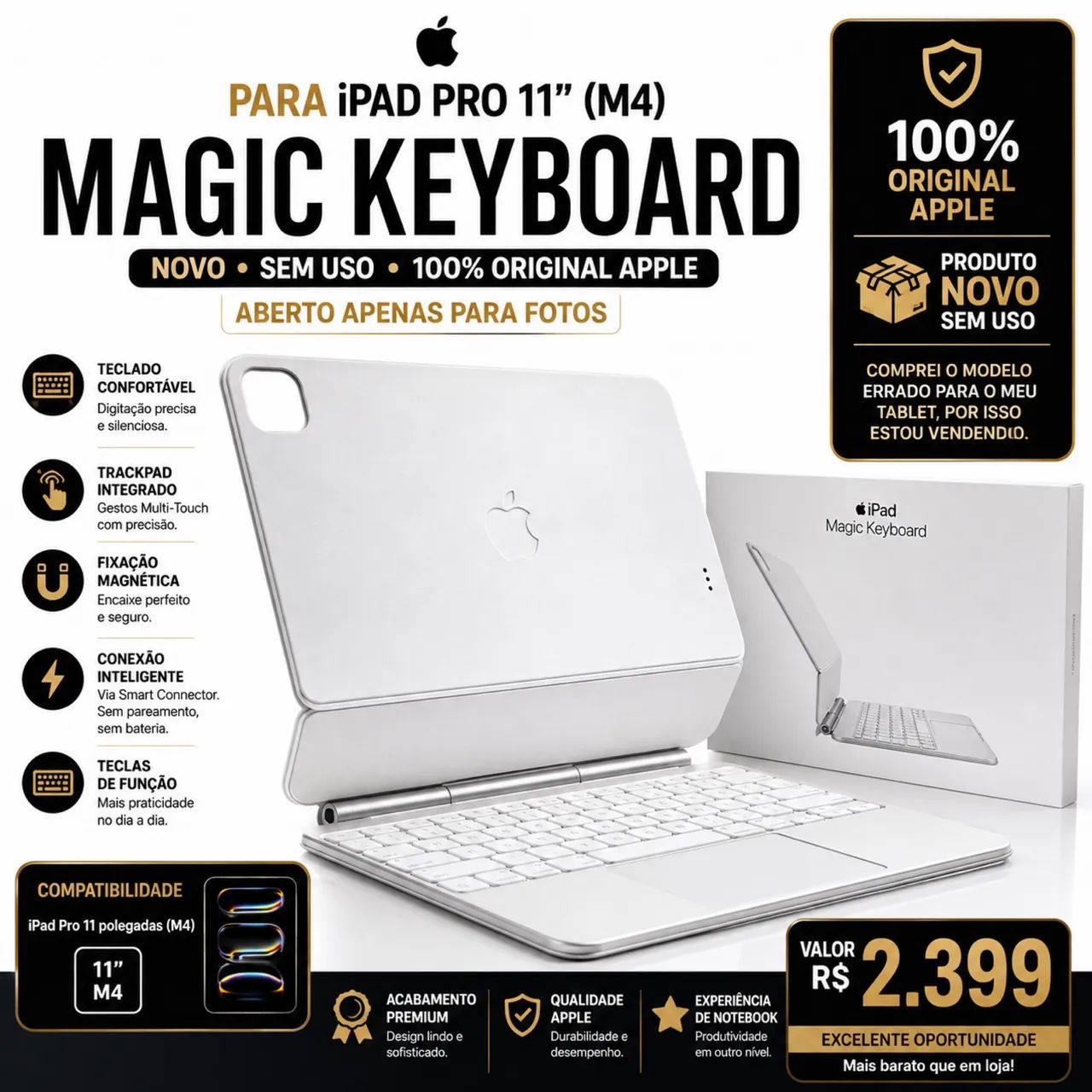Magic Keyboard Apple iPad Pro 11 M4 Original - Novo Sem Uso