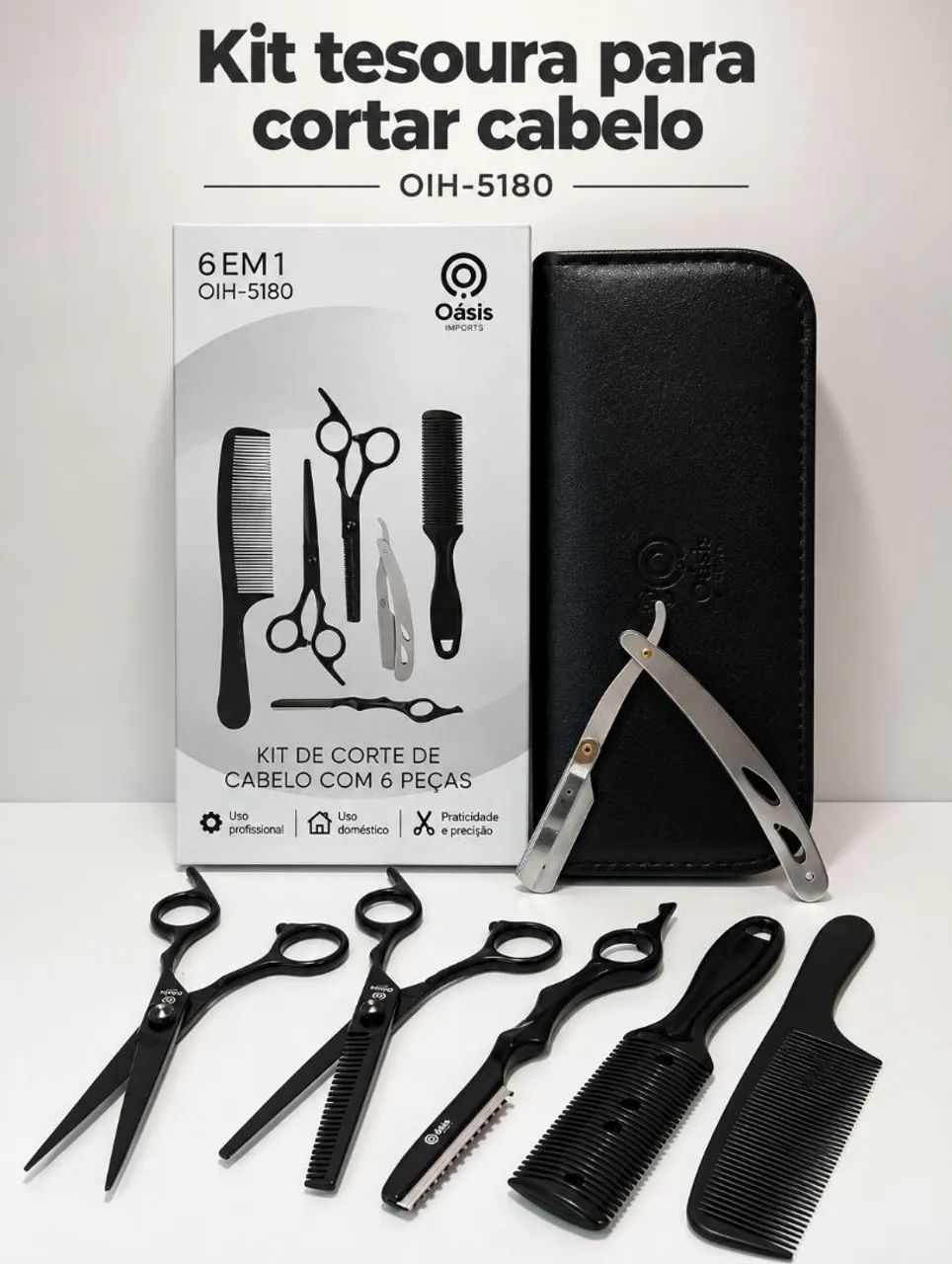 Kit de Tesouras para Corte de Cabelo 6 em 1 Oásis