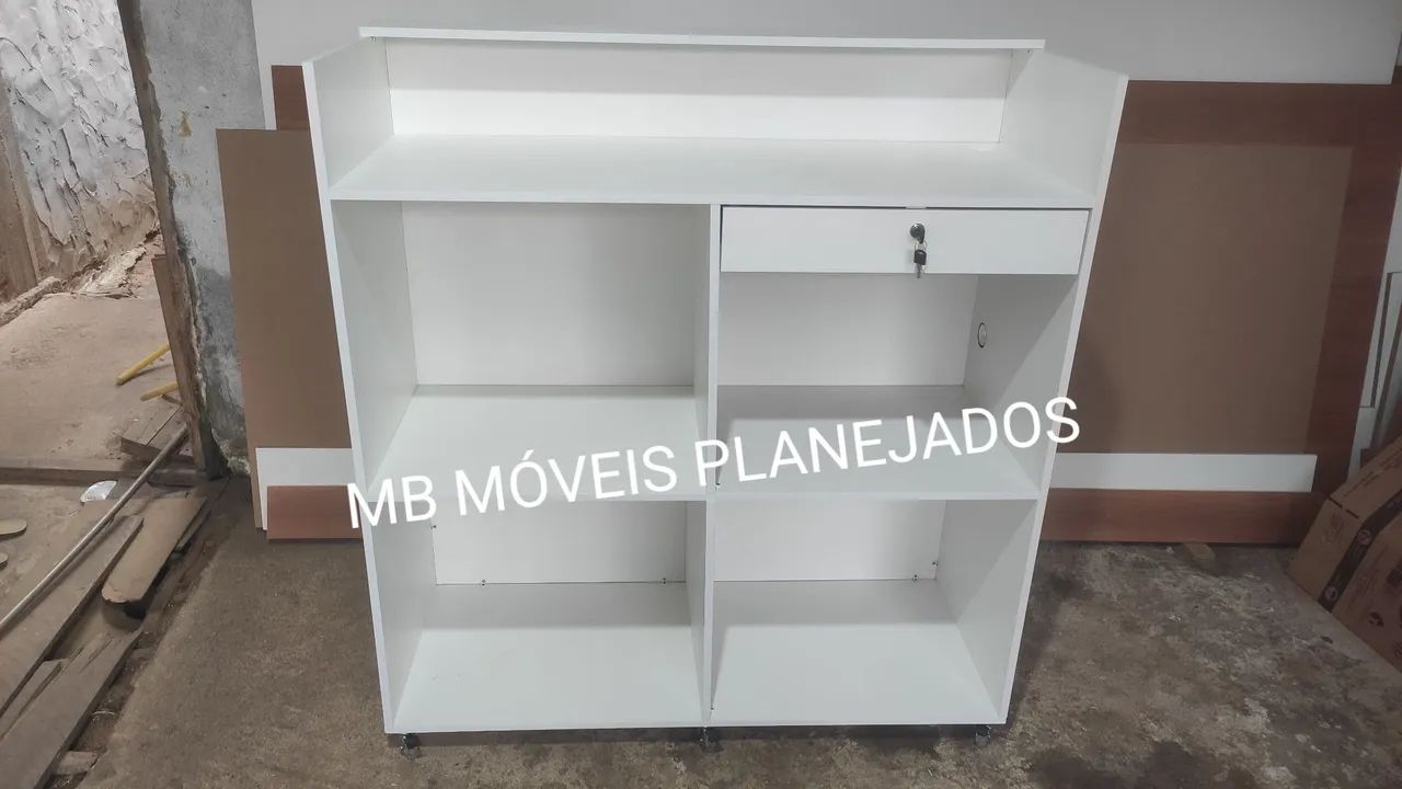Balcão com ripado amadeirado 100% MDF branco  - Foto 2