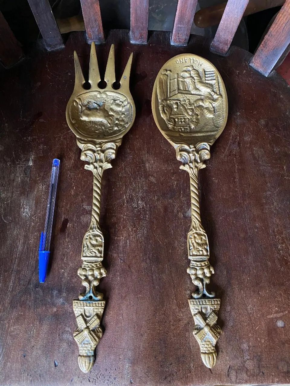 Conjunto colher e garfo em bronze holandês (ref:339)